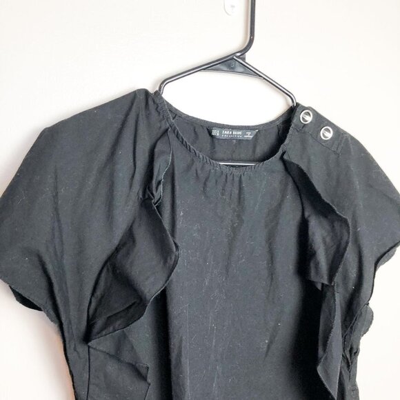 Zara Basics Black Ruffle Basic Blouse Business Casual Medium - Picture 3 of 6